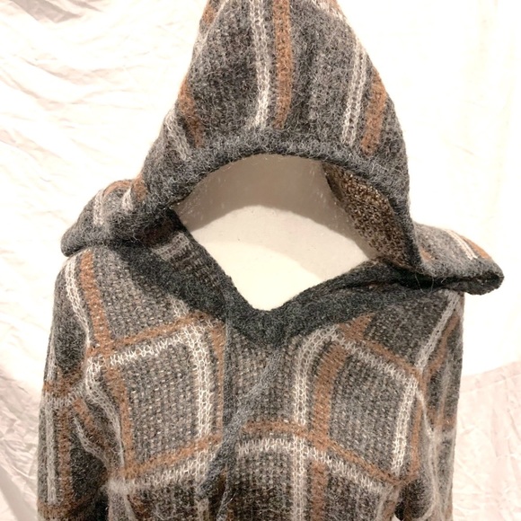 Women’s Medium Mohair Plaid Hooded Sweater Grunge Cottagecore Witchy Goblincore - Picture 3 of 11